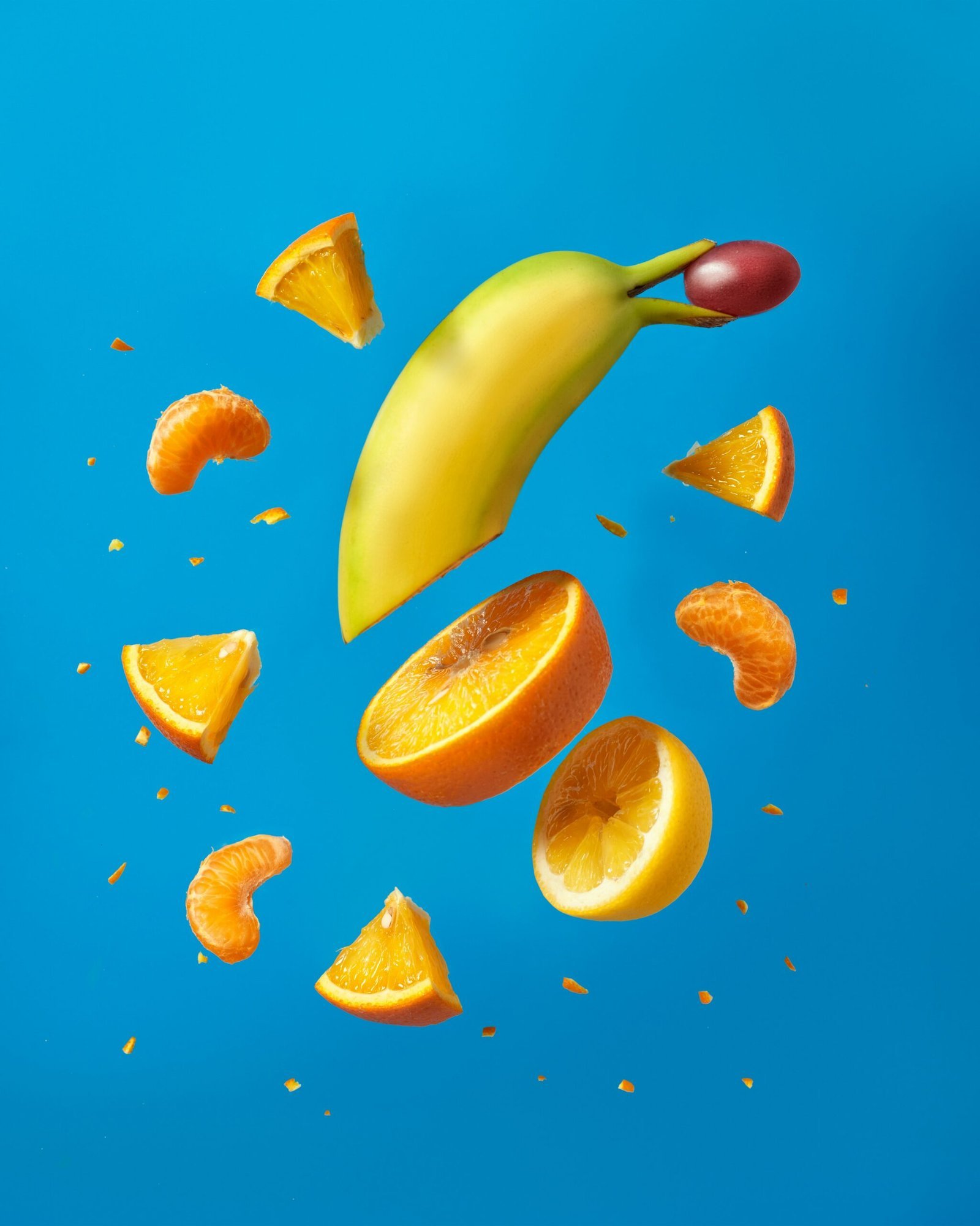 sliced lemon fruit on blue surface